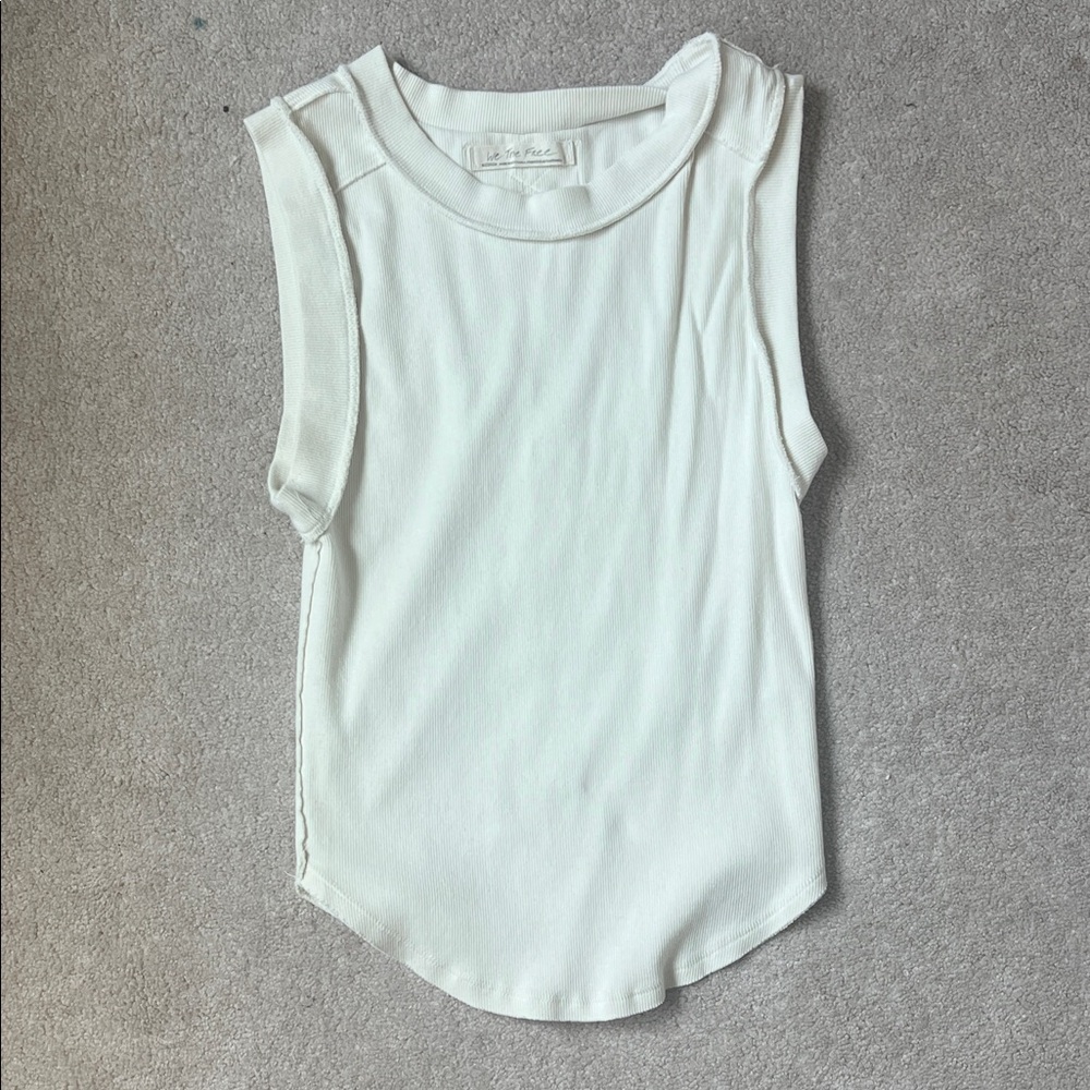 Free People White Ribbed Crewneck Tank